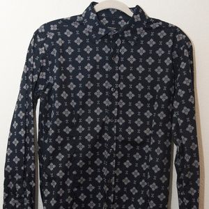 Men's Navy Pattern Dress Shirt Made in Italy